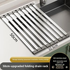 304 Stainless Steel Kitchen Sink Drain Rack Foldable Retractable Sink Storage Rack 排水槽 置物架