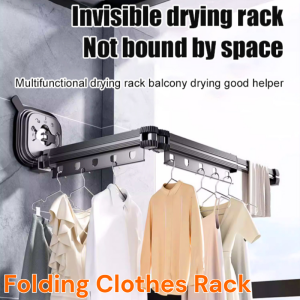 Telescopic Drying Rack Wall Mount with Suction Cups Foldable Space Saving Laundry Rack for Bathroom Balcony Kitchen