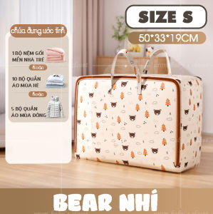 [HỎA TỐC] Túi đựng quần áo chăn mền lưu trữ giỏ đồ cho bé đi học nhà trẻ vải không dệt khóa kéo nắp trước họa tiết Bear dễ thương Urombaby