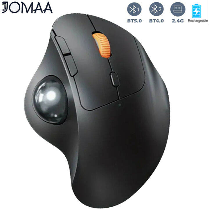 Jomaa 2.4G + Bluetooth Trackball Mouse Wireless Rechargeable Ergonomic ...