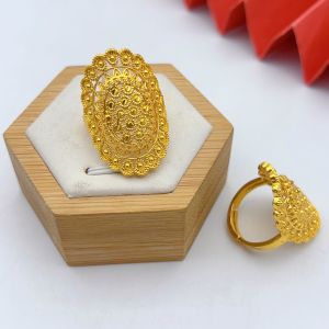 3D Hollowed-out three-dimensional craftsmanship Ring Imitation Gold Color Flower Ring Simple Hollow Filigree Open Ring