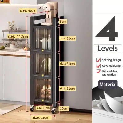 LOADNIX 4 Tier Floor Standing Pantry Cabinet Slim Kitchen Storage Cabinet Narrow Storage Organizer with Doors Space Saving Cabinet for Kitchen Bathroom Bedroom