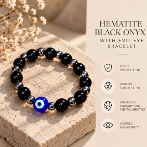 Hematite Black Onyx Evil Eye Bracelet Protection Good Luck Positivity