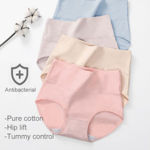 KUCHAR พลัสขนาดกางเกงชั้นในสำหรับผู้หญิง กางเกงเอวสูง ท้องเรียบ ชุดชั้นในผ้าฝ้าย ระบายอากาศได้ อบอุ่นสบาย ความยืดหยุ่นสูง ชุดชั้นในสตรี กางเกงเก็บพุง