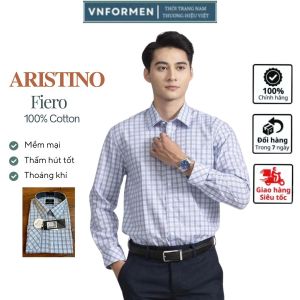 Áo sơ mi dài tay ARISTINO BUSINESS kẻ caro 100% cotton mềm mát thấm hút mồ hôi tốt 1LS13002