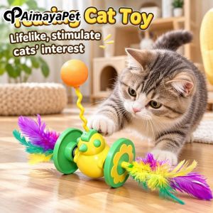 Tumbler Cat Toy Feather Teaser Stick Durable Safe Self Hi Cat Play Ball For Kitten Indoor Hunting Entertainment