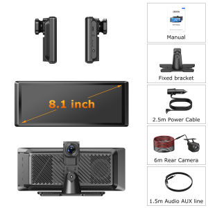 ESSGOO 8.1 Inch 4K+1080P Dashcam Player 2.5D IPS Capacitive Touchscreen Linux System Support Android Auto & Carplay Siri/Google Voice Control