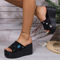 [Free Shipping] Plus-Size 35-42 Casual Denim Slip-On Sandals, Women'S Shoes, New Autumn Collection, Wedge Heel Sandals. 