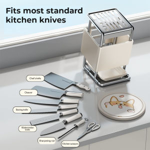 SG-Knife Rack 304 Stainless Steel Kitchen Cutlery Storage Countertop Chopstick Holder with Drip Tray