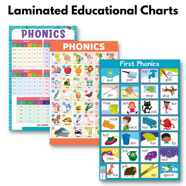 Laminated Phonics Charts for Kids and Learners, Educational Charts