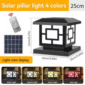 4 Colors LED Solar Post Light Outdoor Waterproof with Remote Control Pillar Lamp Garden Fence Light