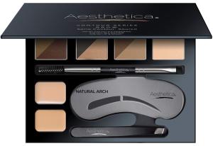 Aesthetica Brow Contour Kit 16-Piece Eyebrow Makeup Palette Set    6 Eyebrow Powders 5 Eyebrow Stencils Spoolie/Brush Duo Tweezers Eye Brow Wax Highlighter Birthday Gifts For Women