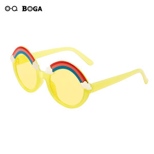 OQ BOGA 5 Styles Kids Fashion Multicolor Rainbow Frame Round Lens Sunglasses Children Eye Protection Sun Glasses UV400