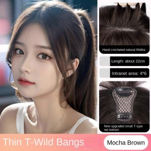 100% Real Human Hair T-Shaped Swiss Topper Women Light Breathable Seamless Cover Gray Thin Hair Add Volume Natural Black Mocha Brown