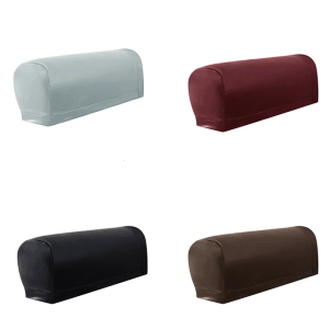 2pcs Elastic Sofa Arm Protectors With 4 Slip proof Pad High Stretchy PU Leather Covers For Living Room Furniture