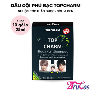 Dầu gội phủ bạc thảo dược TopCharm Colour Hair Shampoo 25ml x 10 gói (Nâu - Brown Đen - Black lên màu tức thì phục hồi tóc dưỡng tóc chắc khỏe) 2Trucos