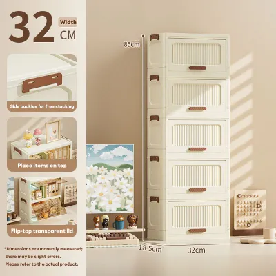 VISION Multi-Layer Foldable Storage Cabinet with Magnetic Flip Doors 3-5 Tier Stackable Organizer Box for Clothes & Toys