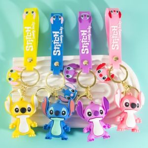 Lilo & Stitch Toys Cute Doll Keyring Anime Stitch Pendant Keychain Sweet Pink Angel Keychians Girl Birthday Gift