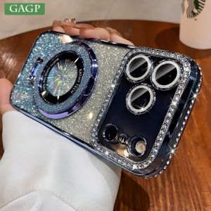 Glitter for Magsafe Bracket Case for iPhone 18 Pro Max 17 16 15 11 12 14 13 Plating Soft Bling Diamond Cover for iPhone 17 Air