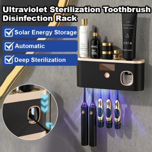 Intelligent UV sterilizing wallmounted toothbrush storage shelf