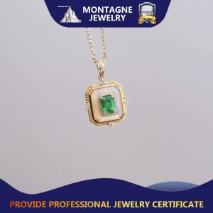 Montagne Jewelry 18k Pure Gold Pendant for women Mother Pearl Inset Design Fine Jewellery Natural 0.21 Carat Emerald Pendant Gold Necklace