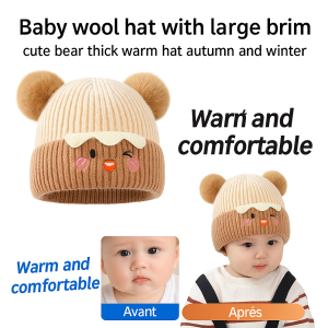 Autumn and winter thickened warm bear baby cap cute large brim wool cap children cute cartoon hat