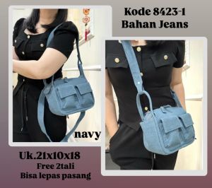 Tas Slempang Dan Bahu Bahan Jeans 8423-1 Free 2 Tali