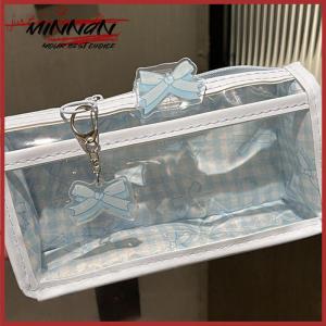 [minnan] Sweet Bow Zipper Transparent Pencil Case Box Student Stationery Storage Bag Large Capacity Makeup Bag Cartoon Zipper Pen Bag