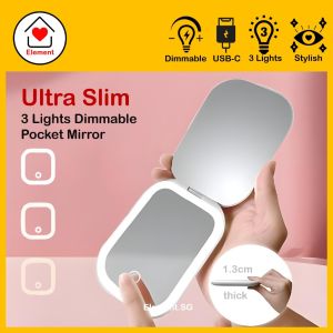 [SG Seller] Ultra Slim Make Up Mirror with 3 way dimmable LED lights | Trave Pocket Mirror
