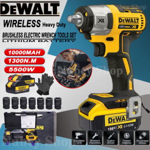Dewalt Car Tire Removal Electric Impact Wrench Heavy Duty Cordless Brushless Wrench USA Original 198v 6.0AH 1300N.M Rechargeable 2 Batteries Wireless Electric Tools Comes with 7pc 14 to 20 Inch Sleeves for Car Motorcycl