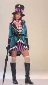 Halloween Magician Clown Mad Hatter Costume Halloween Cosplay Alice in Wonderland Costume Circus Performance Outfit Magic Dress