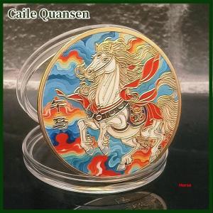 Caile Colorful Zodiac Chinese Horse Souvenir Coin Commemorative Lucky Challenge Coin Collection Gifts With Protective Case