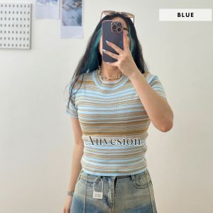 6001 Strasya Stripes Knit Top | Atasan Kaos Rajut