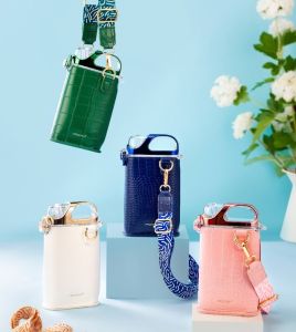 PINKAH 350ml Adult and Kids Elegant fashionable Handy Square Flat Design water bottle 330ml PU cover Sling Strap Silicone Spout Tritan BPA-free