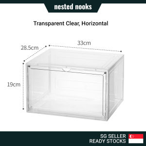 Premium Thick Solid Quality Display Transparent Shoe Box with Magnetic Front Side Lid Horizontal Vertical Shoes Storage