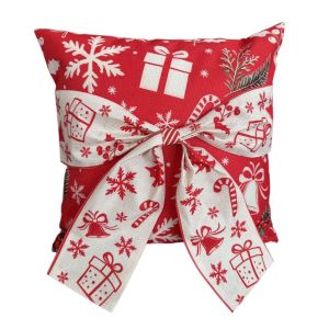 MAYIT Cây thông Noel người tuyết. Vỏ gối hình nơ 45x45cm Thoáng khí Vỏ gối Thời thượng Mềm mại Vỏ gối Giáng sinh Trang trí Giáng sinh
