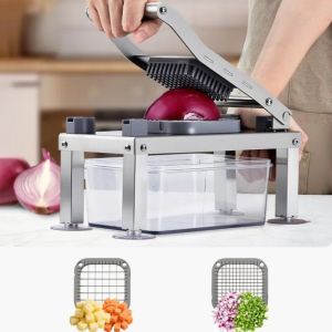GUAIP with Storage Container Multi-Functional Vegetable Chopper Manual Stainless Steel Vegetable Slicer Creative Labor-saving Vegetable Cutter Meal Prep
