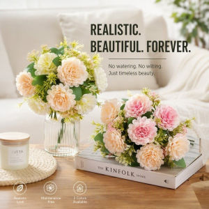7 Stem Peony Lotus Artificial Flower Bouquet Realistic Fake Flower for Wedding Bridal Home Studio Decor