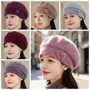 CHUN053634 Middle Aged Knitted Hat Elderly Women Plush Warm Cap Elastic Thick Fleece Lady Hat Cold Weather