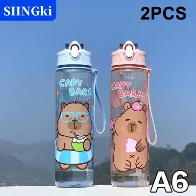 [COD] SHNGki 800ml phim hoạt hình capybara chai nước nhựa cốc nước di động công suất lớn với rơm thể thao chai nước du lịch ngoài trời
