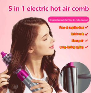 5 in 1 Hair Curling Wand Set Curly Straight Dual Use Hair Curler Multi-style Hairdressing Hot Air Comb