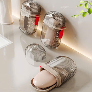 Hộp trong suốt đựng xà phòng xà bông cục bỏ túi đi du lịch có nắp đậy chống rỉ nước và khay thoát nước tiện dụng.
