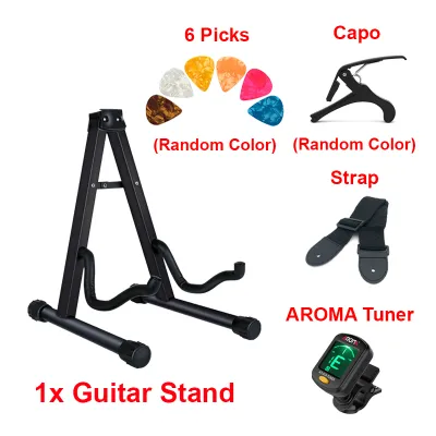 Foldable Guitar Stand Holder for Acoustic Electric Classical Bass & Ukulele + FREE 2 Guitar Pick | Gitar Akustik Elektrik 吉他配件 Aksesori Murah