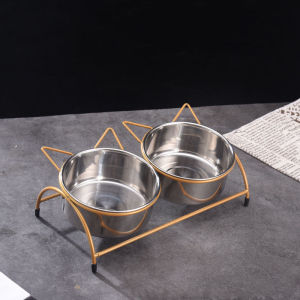 Stainless Steel Pet Bowl Feeder Double Bowls Anti Slip Water Dispenser Cat Dog Food Bowls Mangkuk Kuching