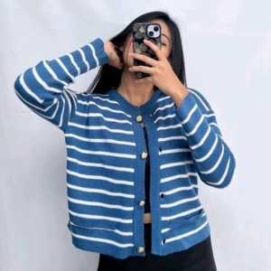 Lalisa Cardigan knit Outer Cardy Strip Rajut Premium Lengan Panjang