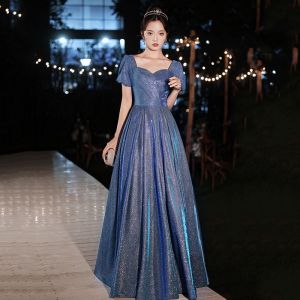 French starry evening dress gown Long blue host banquet dress maxi dress