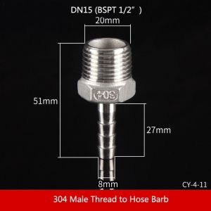 YH4F 1Pcs Connector Adapter Pipe Joint Male Thread 304 Stainless Steel Pipe Fitting Durable 1/8" 3/8" 1/2" 1/4" Hose Connector for PU PE Tube