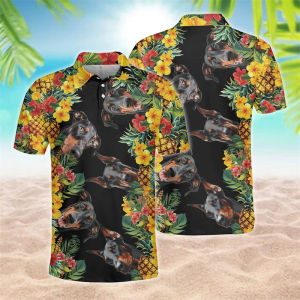 2024Happy Dog Pine 3D Print Polo Shirts For Men Clothes Hawaiian Doberman Chihuahua Dogs POLO Shirt Cute Short Sleeve Tops