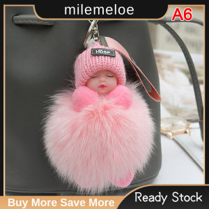 MLE Pompom Sleeping Baby Keychain Cute Fluffy Plush Doll Keychains