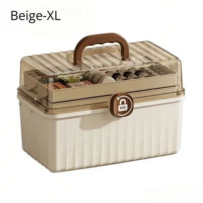 BHQ Large Capacity Medicine Storage Foldable 3 Layer Multipurpose Art Craft Organizer Portable Kit Tackle Sewing Box